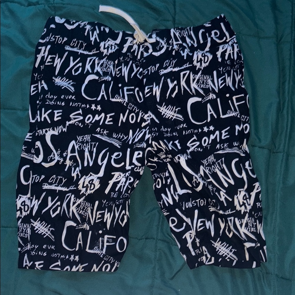 Kids Black Graphic Shorts